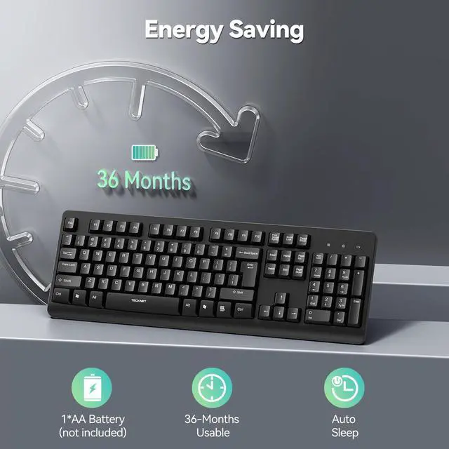 Alt view image 2 of 6 - TECKNET 2.4G Silent Full-Size Wireless Keyboard with Number Pad