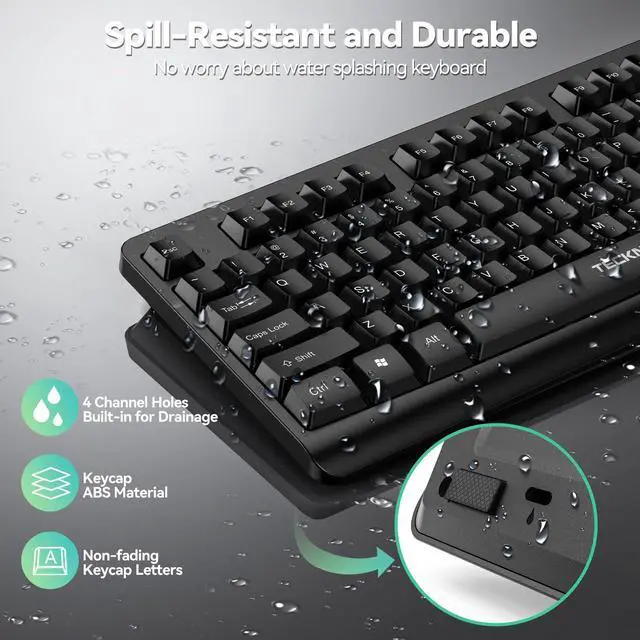 Alt view image 3 of 6 - TECKNET 2.4G Silent Full-Size Wireless Keyboard with Number Pad