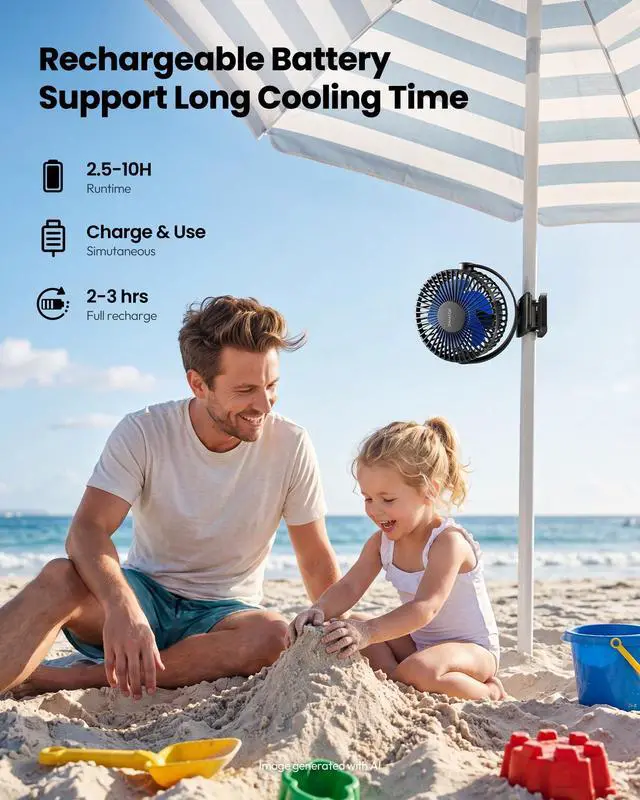 Alt view image 6 of 6 - Gaiatop Mini Personal Quiet Rechargeable Portable Clip-on Fan