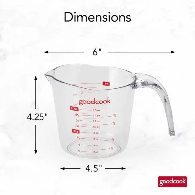 Alt view image 5 of 6 - GoodCook Everyday 2-Cup Liquid Measuring Cup with Ounces and Milliliters Markings, Tapered Pour Spout, Easy-to-Read Lines, Comfortable Handle for Precise Measuring, Clear