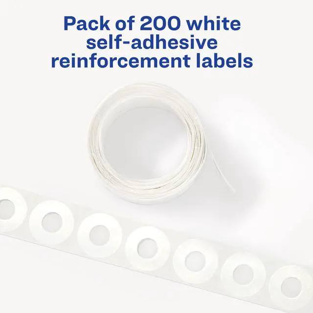 Alt view image 5 of 6 - AVERY Hole Reinforcements, 1/4" Diameter, White, 200/Pack, Repairs & Strengthens Drilled Holes, Will Not Tear, Dispenser Pack, Autoades