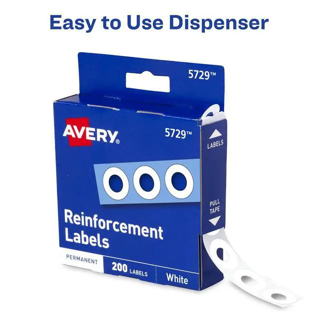 Alt view image 3 of 6 - AVERY Hole Reinforcements, 1/4" Diameter, White, 200/Pack, Repairs & Strengthens Drilled Holes, Will Not Tear, Dispenser Pack, Autoades