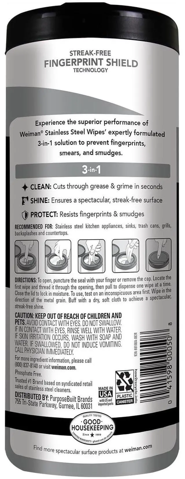 Alt view image 2 of 6 - Weiman Stainless Steel Cleaner & Polisher 30Ct Wipes for Kitchen Appliance