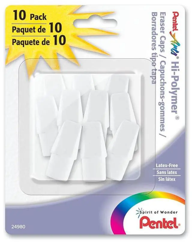 Main image of Pentel Arts ZEH02PABP10 Hi-Polymer White Cap Erasers, Pack of 10