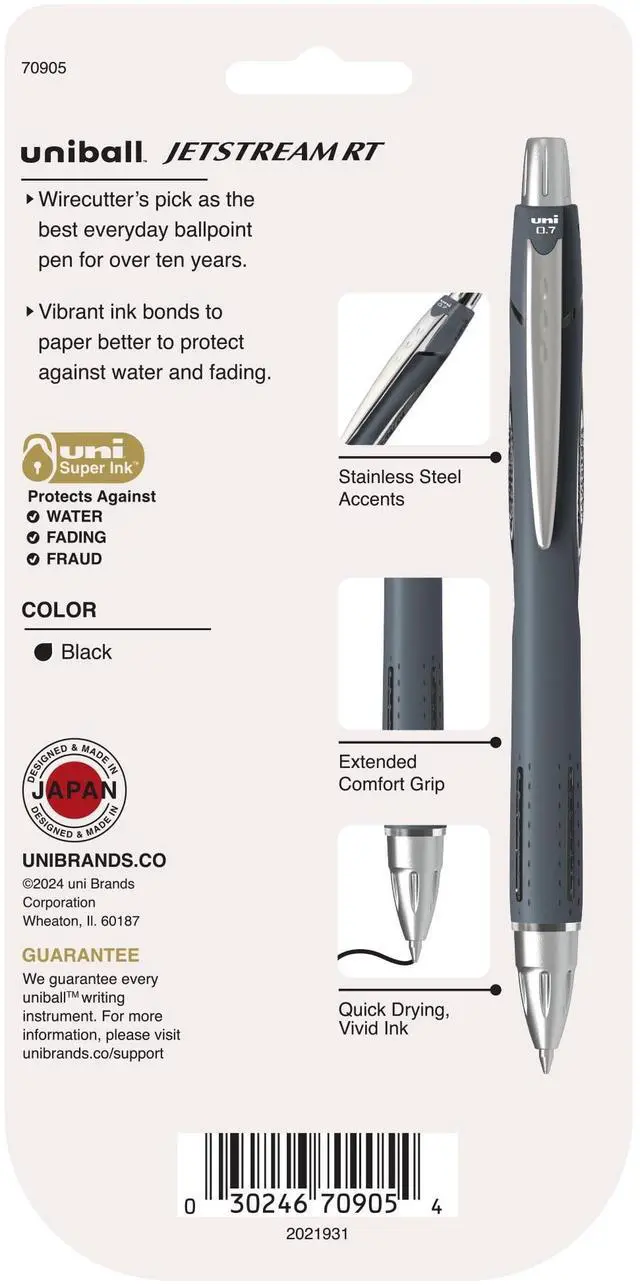 Alt view image 4 of 6 - Uniball Jetstream Retractable Ballpoint Pens, Fine Point 0.7mm, Black Ink, 4 Count