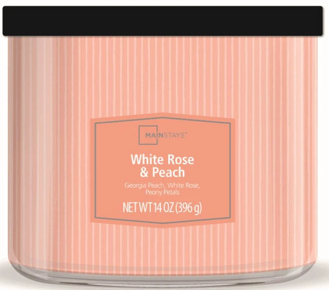 Main image of Mainstays 14 oz White Rose and Peach 3-Wick Textured Wrap Candle