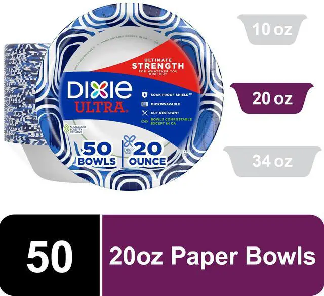 Main image of Dixie Ultra Disposable Paper Bowls, 20 oz, 50 Count, Multi-Color