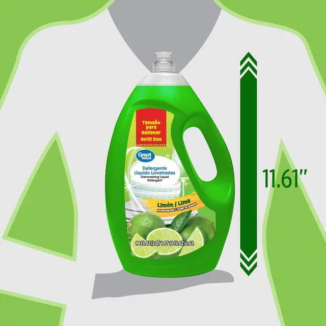 Alt view image 2 of 6 - Great Value Dish Washing Liquid Detergent, 90 fl oz, Limon/Lime