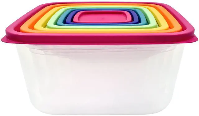 Main image of Mainstays Plastic Rainbow Food Storage Set, Multi Color, 14 Count, for Leftover Storage and Reheating