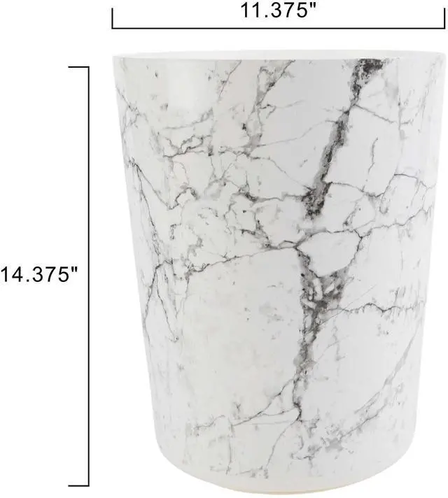 Alt view image 4 of 5 - Mainstays White Marble Open-Top Bathroom Trash Can, 5 Gal Plastic Garbage Bin
