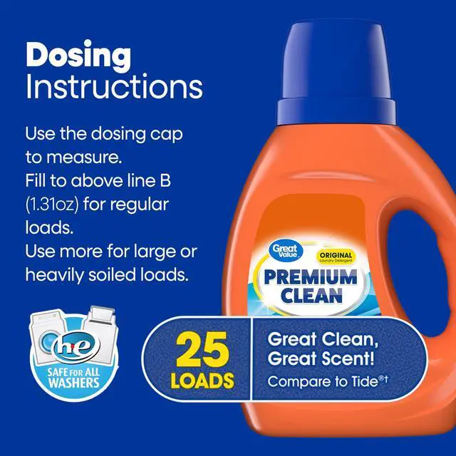 Alt view image 3 of 6 - Great Value Premium Clean Original Laundry Detergent, 25 Loads, 34 fl oz