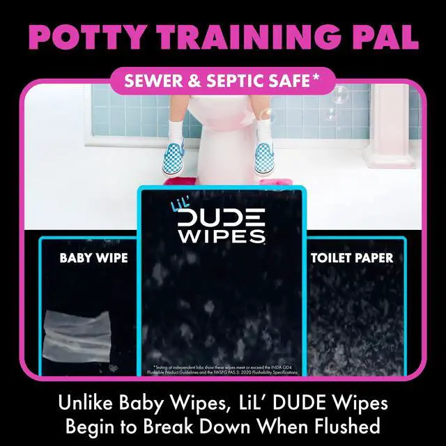 Alt view image 6 of 6 - LiL' DUDE Extra Large Bubble Bum Wet Wipes, Pocket Packs Flushable Wipes, Bubble Gum Scent, 8 Count, 6 Pack