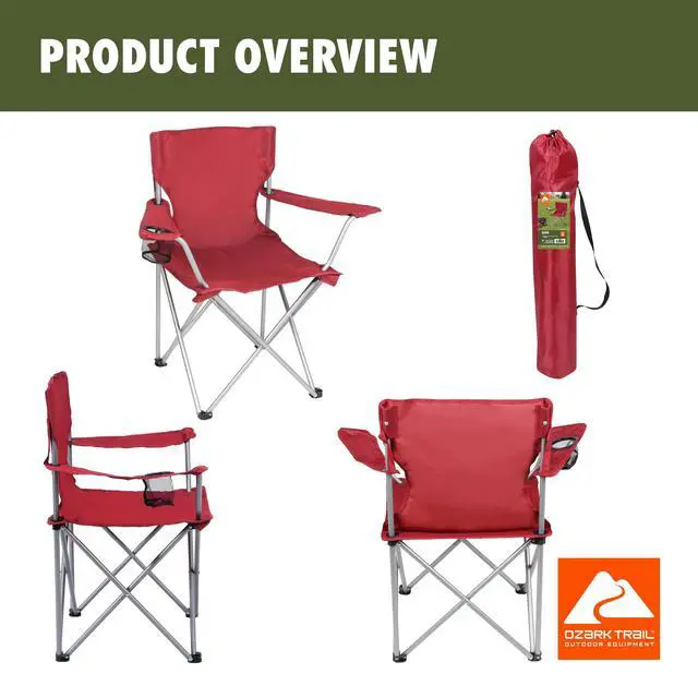 Alt view image 2 of 5 - Ozark Trail Quad Folding Camp Chair with Cup Holder, Red