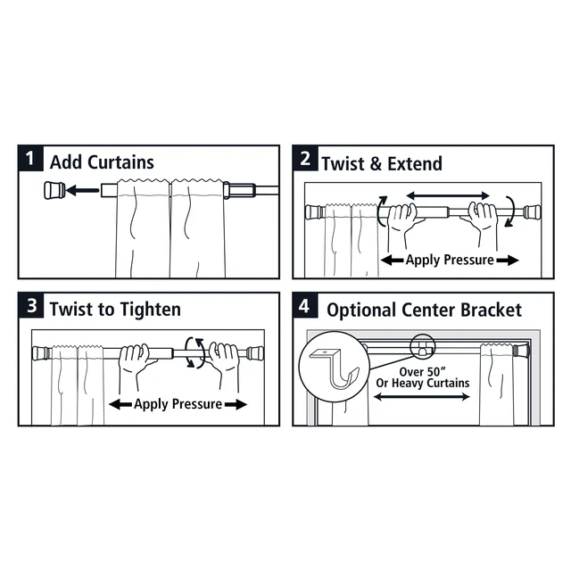 Alt view image 4 of 5 - Mainstays 1" Black Adjustable Tension Window Curtain Rod, 48- 84"