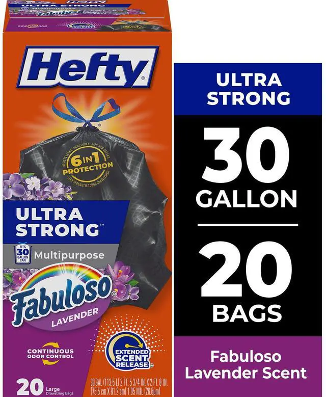 Main image of Hefty Ultra Strong 30 Gallon Black Large Trash Bags, Fabuloso Scent, 20 Bags