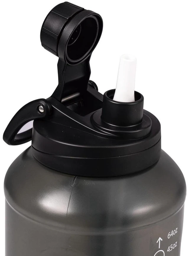 Alt view image 4 of 5 - Mainstays 64 fl oz Water Bottle, Translucent Black, 2-in-1 Straw/Chug Lid, Plastic