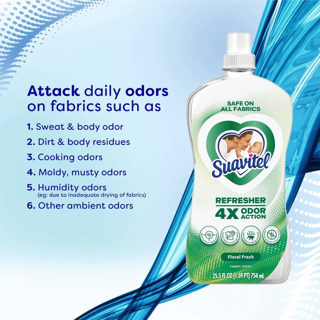 Alt view image 4 of 5 - Suavitel Refresher Fabric Rinse and Odor Eliminator, Floral Fresh Scent, 4X Odor Action, 25.5 fl oz