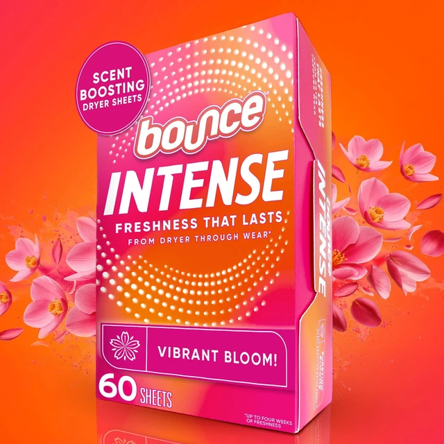 Main image of Bounce Dryer Sheets Intense Scent Boosting Vibrant Bloom Scent 60 Count