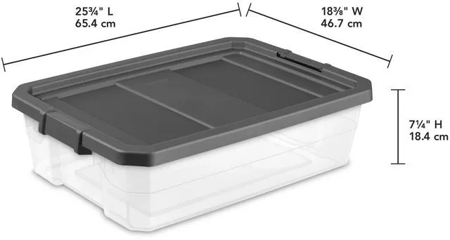 Alt view image 4 of 6 - Sterilite 40 Quart Medium Stackable Storage Bin, Clear Plastic Underbed Storage Container with Latch Lid, Dark Gray