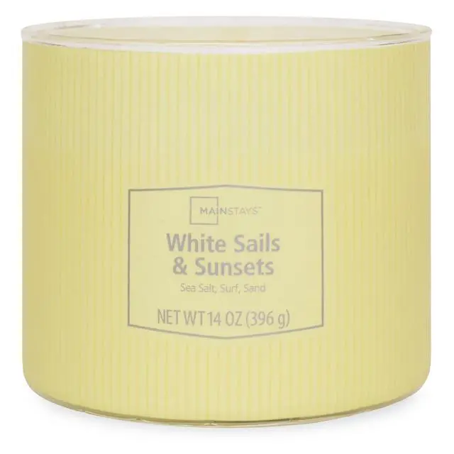 Alt view image 4 of 6 - Mainstays 14 oz White Sails and Sunsets 3-Wick Textured Wrapped Candle