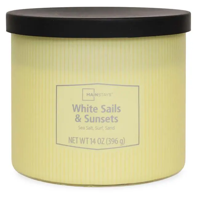 Alt view image 3 of 6 - Mainstays 14 oz White Sails and Sunsets 3-Wick Textured Wrapped Candle