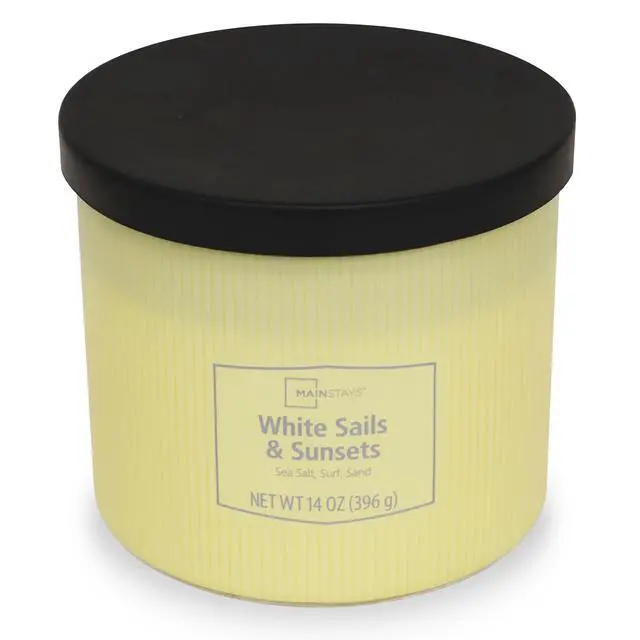 Alt view image 6 of 6 - Mainstays 14 oz White Sails and Sunsets 3-Wick Textured Wrapped Candle