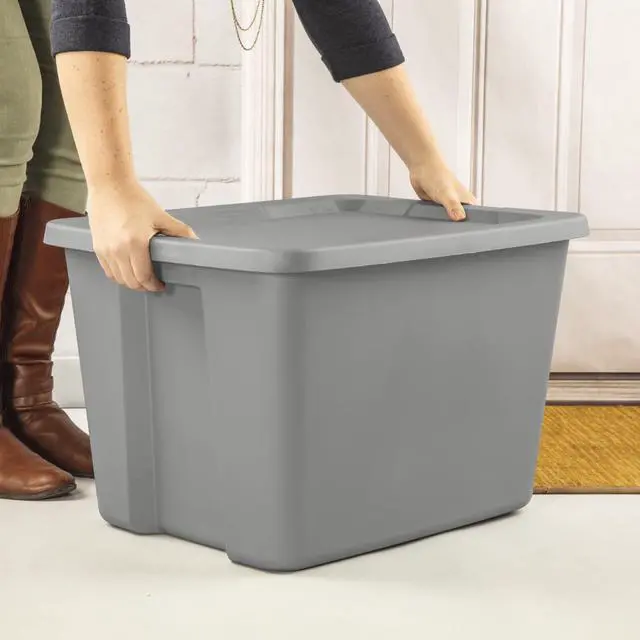 Alt view image 4 of 4 - Sterilite 18 Gallon Plastic Storage Container with Snap-On Lid, Gray Large Storage Bin