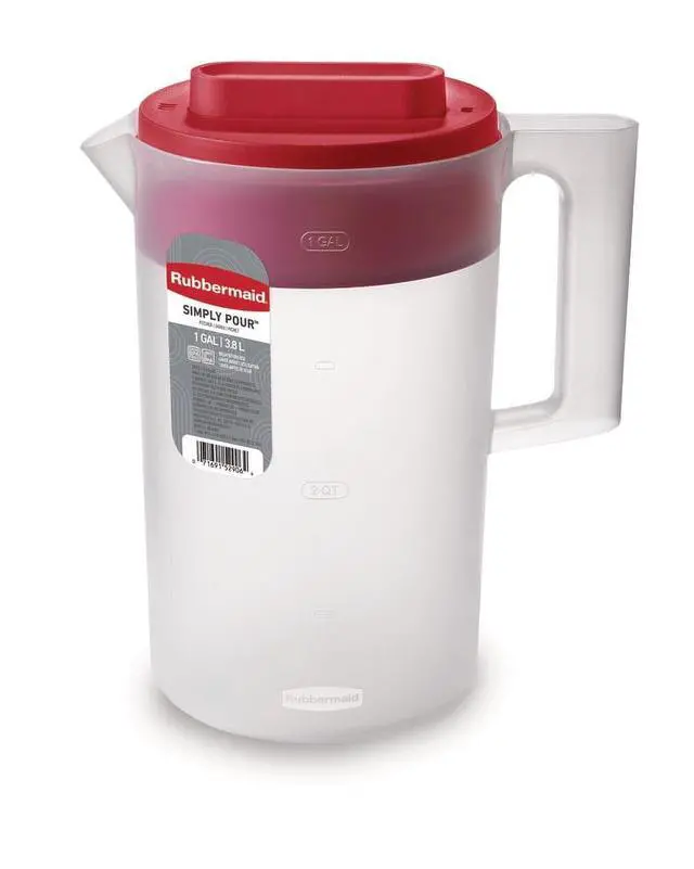 Alt view image 3 of 5 - Rubbermaid Simply Pour Clear/Red Pitcher Plastic 1 Gallon, Plastic, 1 Gallon, Family Beverage Service, Practical Choice for Everyday Beverage Serving