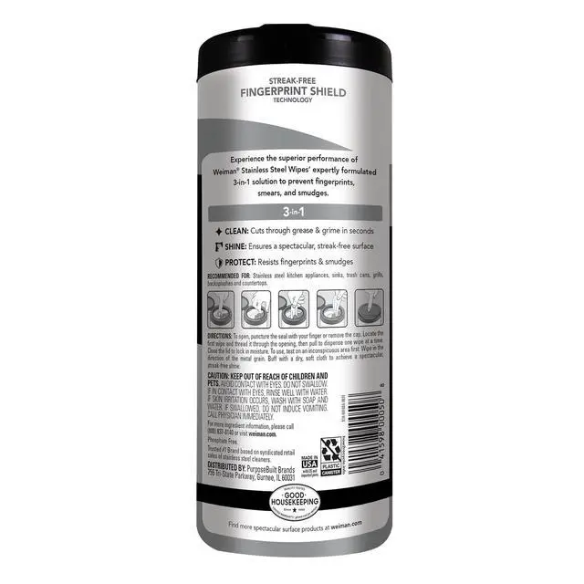 Alt view image 2 of 6 - Weiman Stainless Steel Cleaner & Polisher Wipes, 30 Ct, for Kitchen Appliances