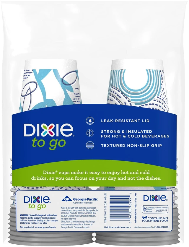 Alt view image 2 of 6 - Dixie To Go Disposable Insulated Paper Coffee Cups with Lids, 12oz