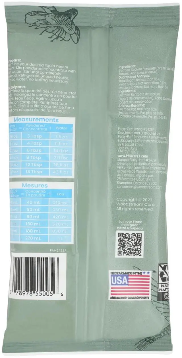 Alt view image 2 of 2 - Perky-Pet 243SF Hummingbird Nectar Concentrate 8oz Powder Bag Makes 48fl oz Clear Food Nectar 100% Sucrose