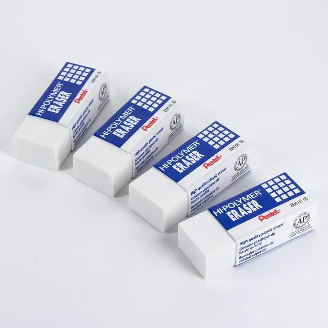 Alt view image 5 of 6 - Pentel ZEH05BP4 Hi-Polymer Block Eraser, Small, White, Pack of 4