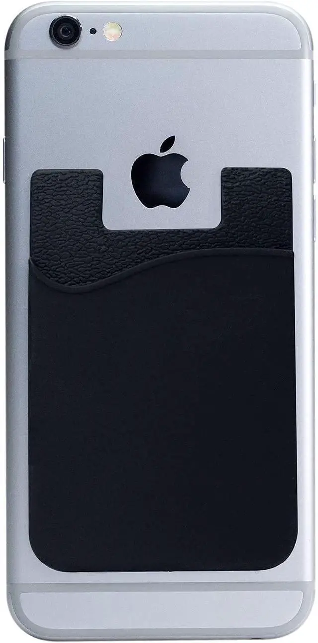 Alt view image 7 of 7 - Adhesive Silicone Stick-On Cell Phone Wallet for iPhone, Android, Flat Surfaces, Credit Cards, Business Card, Money, ID Card (Black, 1 Pack)