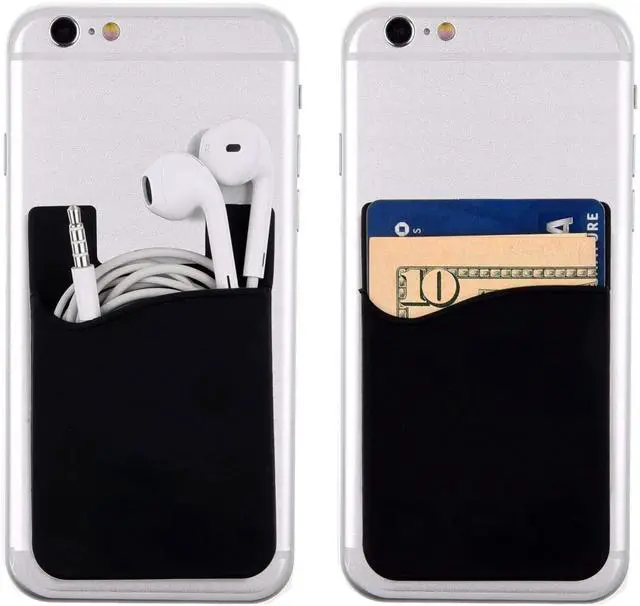 Alt view image 5 of 7 - Adhesive Silicone Stick-On Cell Phone Wallet for iPhone, Android, Flat Surfaces, Credit Cards, Business Card, Money, ID Card (Black, 1 Pack)