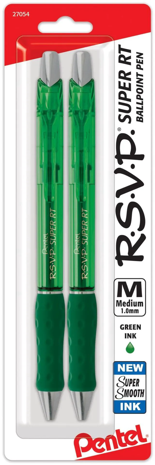 Main image of Pentel RSVP Super RT Ballpoint Pen 1.0mm Medium Line Green Ink Pack of 2 (BX480BP2D)