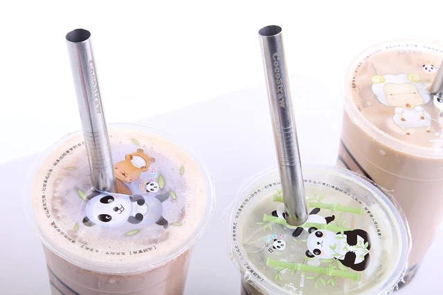 Alt view image 6 of 6 - CocoStraw 2 Point End Stainless Steel Extra Wide Boba Straw 1/2 x 9.5 Inch for Tapioca Pearl Bubble Tea - Puncture Tip