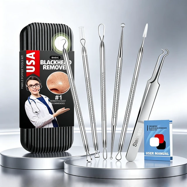 Alt view image 6 of 6 - Cbiumpro 6-Pack Blackhead Remover & Pimple Popper Tool Kit