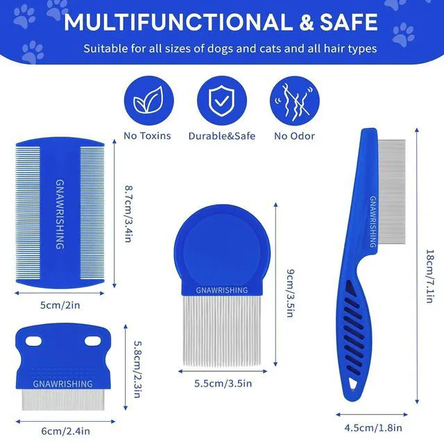 Alt view image 4 of 6 - 4-Pack Stainless Steel Flea Comb for Dogs & Cats Pet Grooming Comb Set