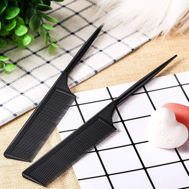 Alt view image 2 of 6 - Leinuosen 2 Pack Rat Tail Comb Fine Tooth Parting, Black