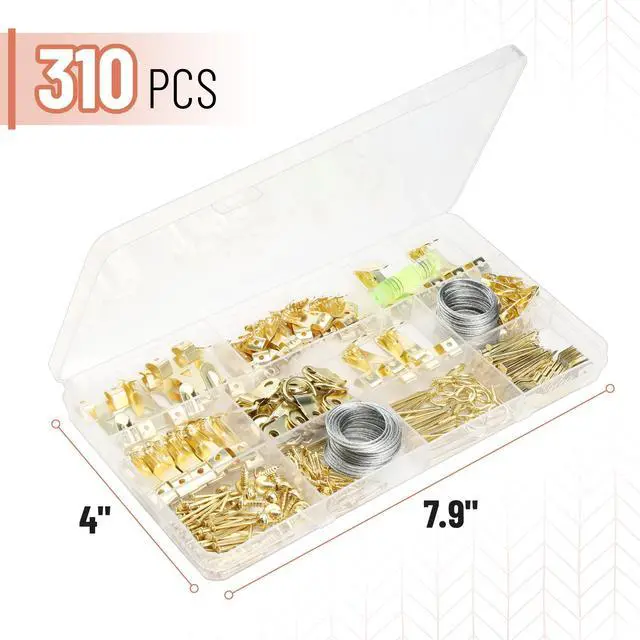 Alt view image 7 of 7 - Mr. Pen Picture Hanging Kit 310 Pcs Gold Assorted Hooks with Nails, Sawtooth Hangers, D-Rings, Steel Wire, Ring Hooks, Home Wall Mount Hardware for Frames, Canvas, Decor