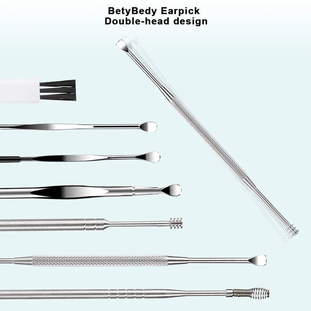 Alt view image 4 of 7 - BetyBedy 7 Pcs Ear Pick Earwax Removal Kit, Ear Cleaning Tool Set with Curette, Brush and Storage Box, Silver