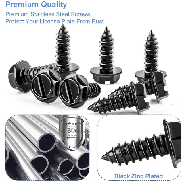 Alt view image 3 of 7 - 8 Sets Stainless Steel License Plate Screws Kit Rust-Proof Anti-Rattle Black