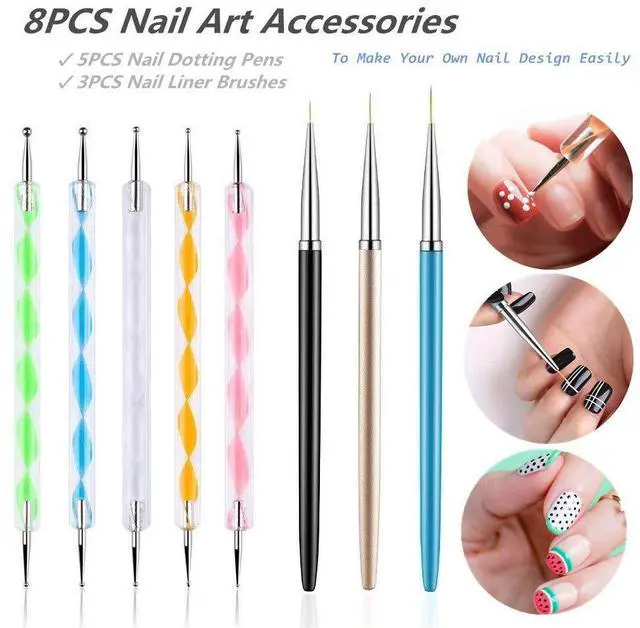 Alt view image 2 of 2 - 5Pcs Dotting Pens with 3Pcs Nail Painting Brushes, Nail Art Design Tools