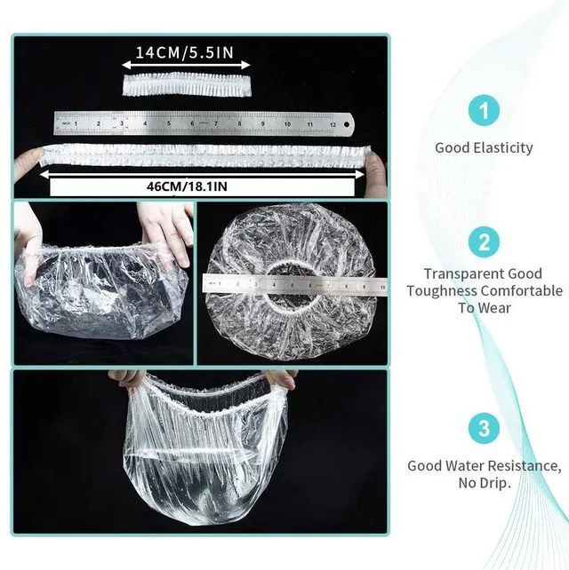 Alt view image 5 of 6 - 30pcs Disposable Shower Caps, Multi-Purpose Thickening Elastic Plastic Waterproof Clear, 46CM, for Women Men Home Hotel Hair Salon Travel Spa
