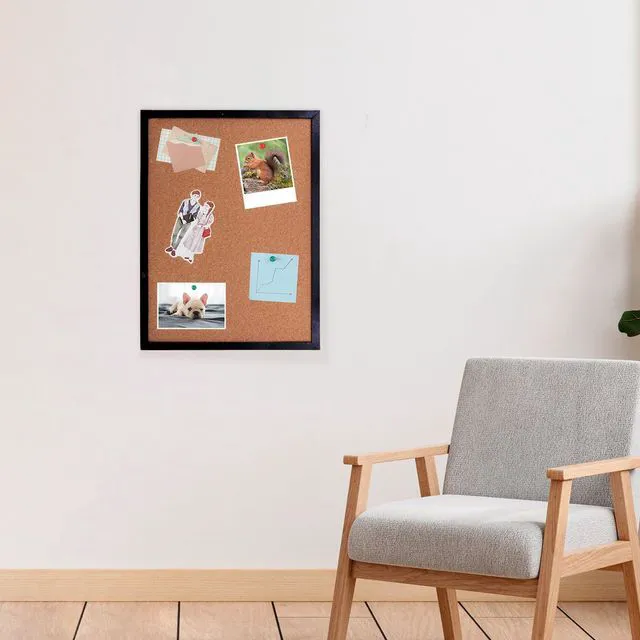 Alt view image 4 of 7 - Black Cork Bulletin Board, 14.6"x11", Oak Wood Finish Frame, Wall Mounted, for Office, Home and School (Pins, Eye Bolts, Gaskets, Screws)