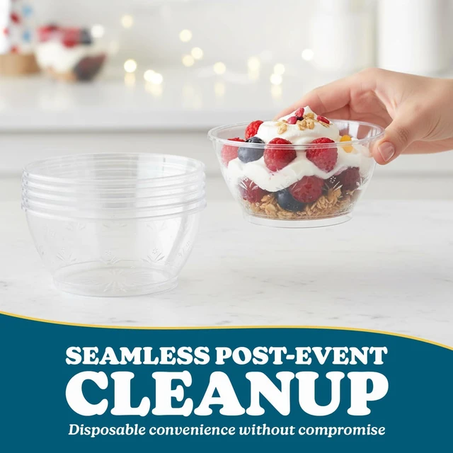 Alt view image 2 of 6 - Clear Plastic Serving Bowls 6 oz, Disposable Chip Bowls for Parties & Weddings, Candy Buffet Bowls, 20 Count
