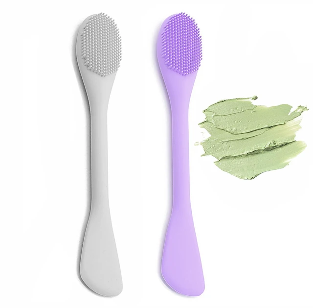 Main image of Double-End Silicone Face Mask Brush, 2Pcs Soft Mask Applicator Tool for Facial Mud, Cleansing Brushes for Makeup Skincare Removal, Grey and Purple
