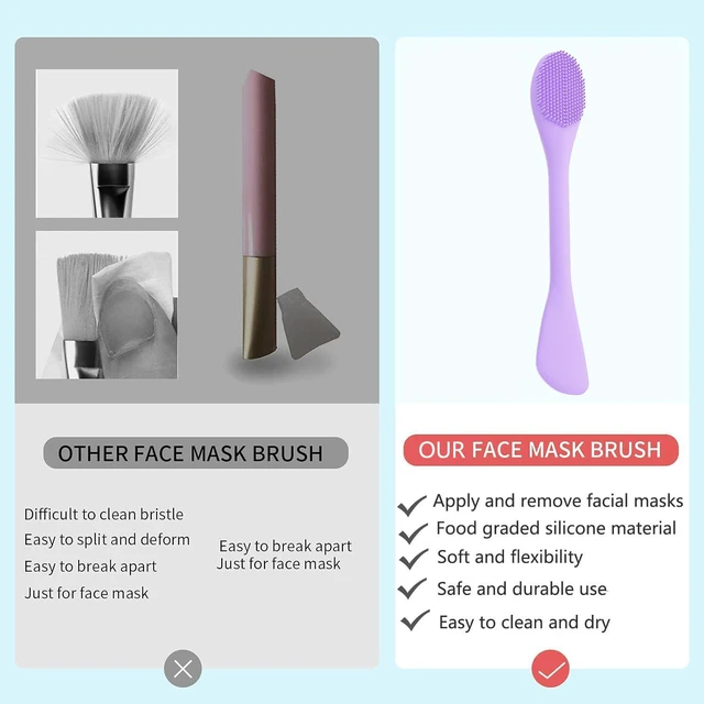 Alt view image 2 of 7 - Double-End Silicone Face Mask Brush, 2Pcs Soft Mask Applicator Tool for Facial Mud, Cleansing Brushes for Makeup Skincare Removal, Grey and Purple