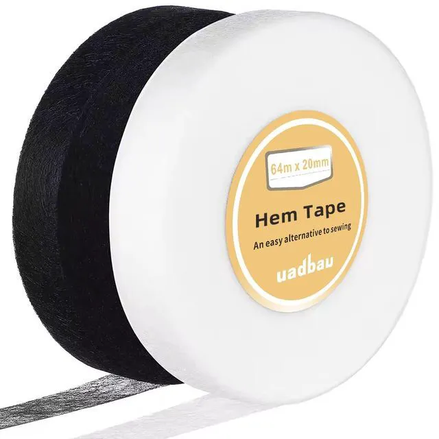 Main image of 2 Rolls No-Sew Hemming Tape, 3/4 Inch x 140 Yards, Iron-On Permanent Adhesive, White/Black, for Dresses, Curtains, Clothing & Fabric Crafts