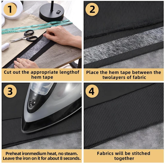 Alt view image 6 of 7 - 2 Rolls No-Sew Hemming Tape, 3/4 Inch x 140 Yards, Iron-On Permanent Adhesive, White/Black, for Dresses, Curtains, Clothing & Fabric Crafts
